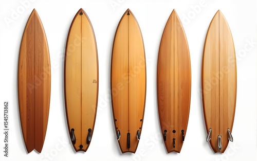 Collection of vintage wooden longboard surfboard isolated on white with clipping path for object, retro styles. High quality