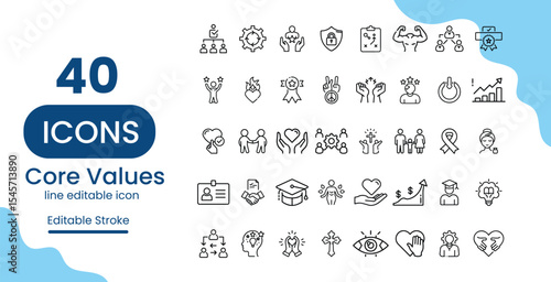 Core Values line editable icon set design