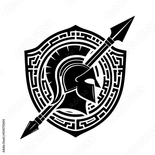 Spartan helmet shield and spear graphic design