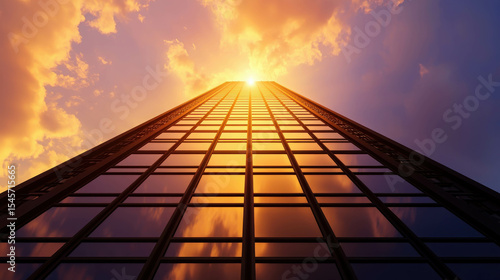 Wallpaper Mural Dramatic View of Skyscraper Surrounded by Colorful Sunset and Clouds in Urban Environment Captured from Ground Perspective Torontodigital.ca