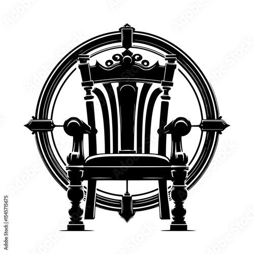 Ornate throne chair in circular frame graphic