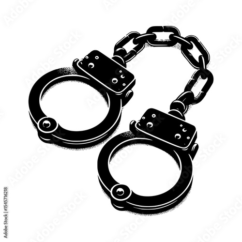 Black and white illustration of metal handcuffs