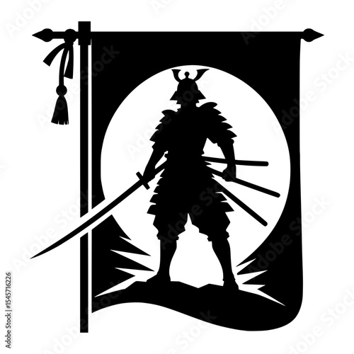 Silhouette of a samurai warrior on a banner