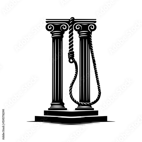 Greek columns with noose rope silhouette