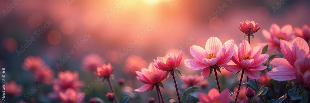 Obraz premium Shimmering floral bokeh, flowing forms, tranquil landscape, natural contours, nature, vibrant, close-up