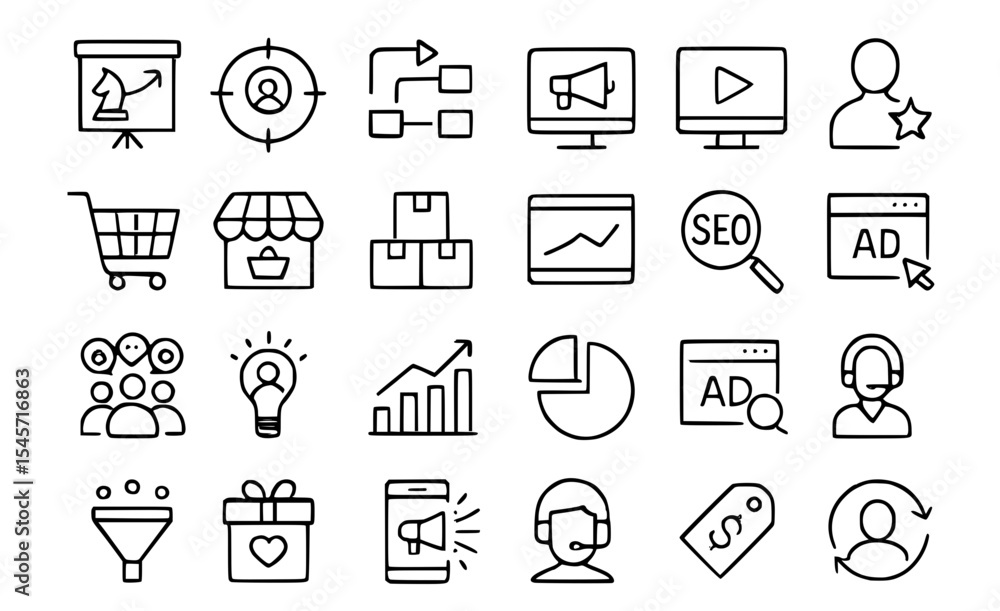 Marketing and Advertising Solid Icons Set Marketing and Advertising Solid Icons Set