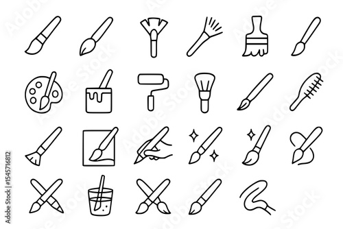 Art and Painting Brush Line Icons Set