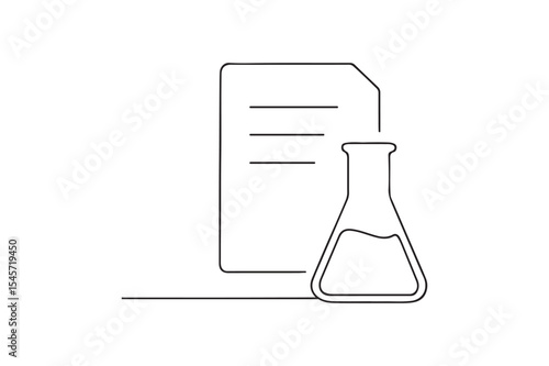Document with beaker continuous one line drawing minimalism design
