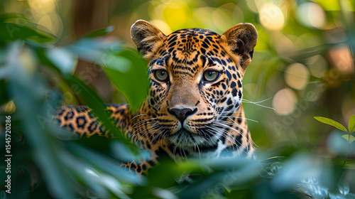 Wallpaper Mural Leopard Gazing Through Sunlit Jungle Leaves Torontodigital.ca