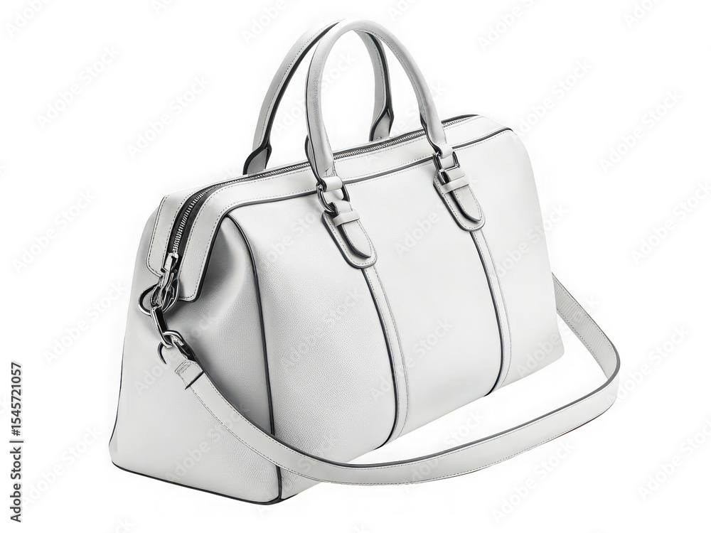 Naklejka premium Elegant off-white leather handbag with shoulder strap, studio shot