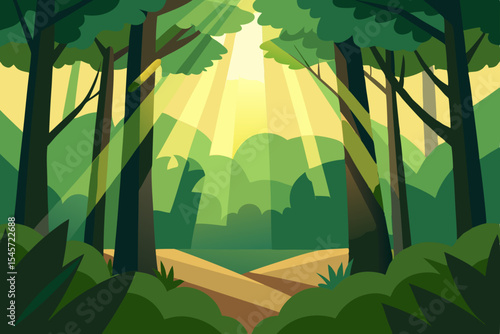Sunlit Forest Path A Serene Nature Illustration