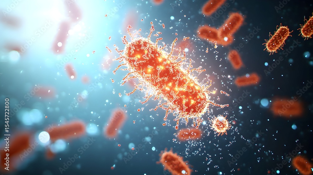 Microscopic bacteria swarm, glowing, science, research, background Microscopic bacteria swarm, glowing, science, research, background