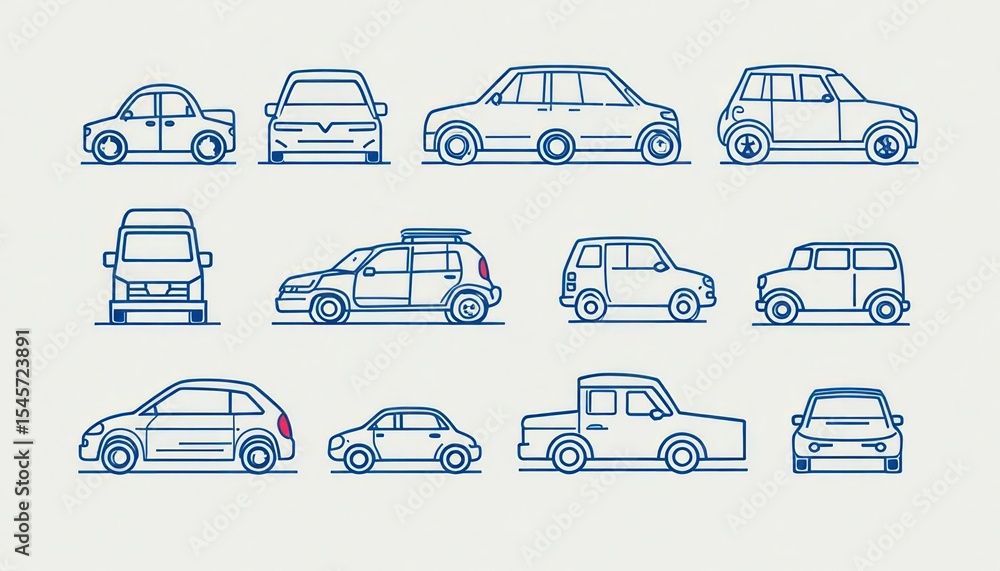 Obraz premium Various vehicle outlines in different perspectives.