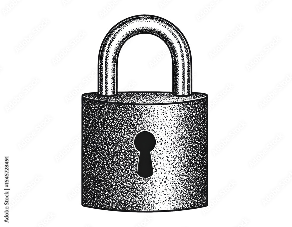 Fototapeta premium Secure locked padlock with metallic body and keyhole isolated on white background