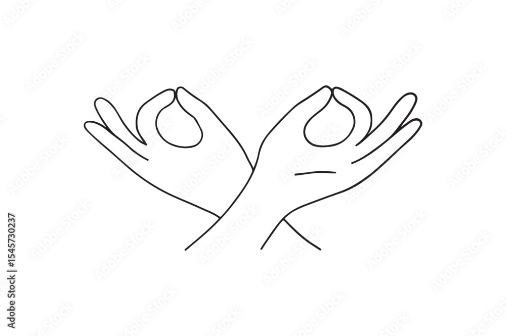 Obraz premium Hands in meditation continuous one line drawing minimalism design
