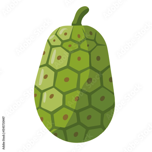 Illustration of a green custard apple with hexagonal texture and short stem