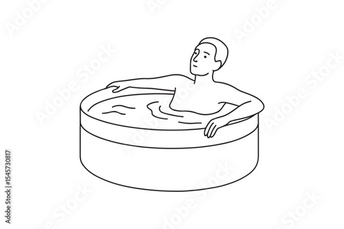 Person in hot tub continuous one line drawing minimalism design