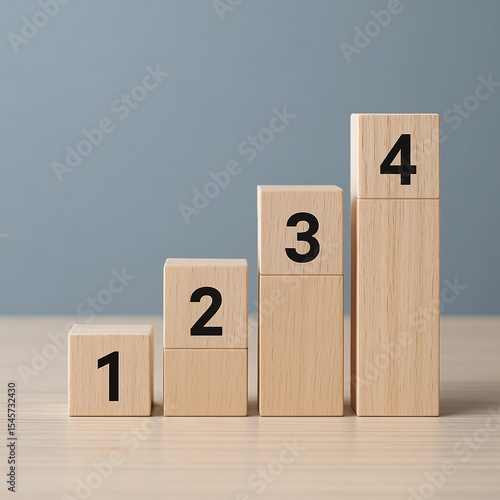Wooden blocks stacked in ascending order from one to four