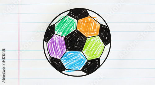 Wallpaper Mural Colorful soccer ball drawing on lined paper showcasing youthful creativity and art Torontodigital.ca