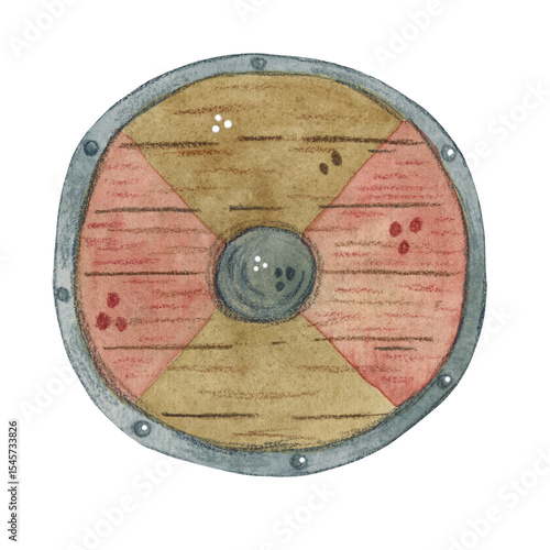 Fotografie Wooden round shield with an iron edge