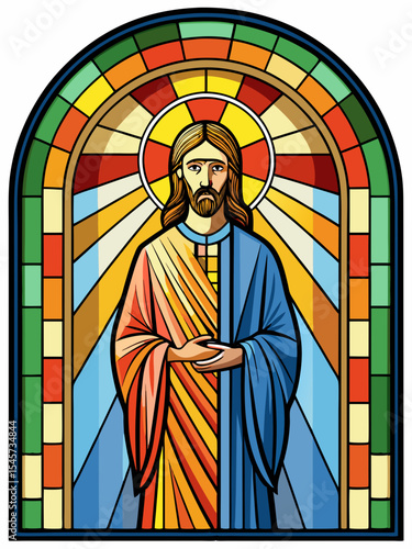 Jesus , Stained Glass Style, Full body , window temple	sun, stained glass style, full body, window temple, glass, window, stained, church, stained glass, religion, cathedral, art, saint, religious,rea