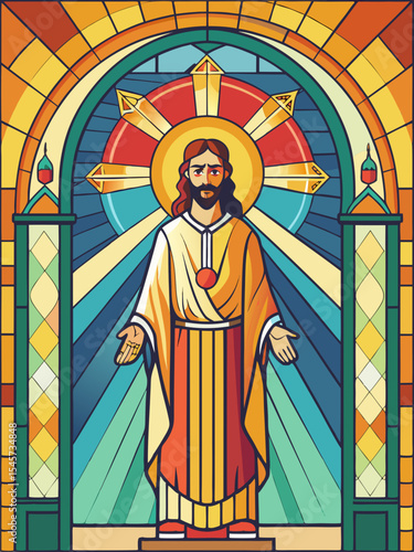 Jesus , Stained Glass Style, Full body , window temple	sun, stained glass style, full body, window temple, glass, window, stained, church, stained glass, religion, cathedral, art, saint, religious,rea