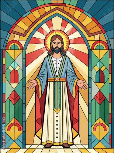 Jesus , Stained Glass Style, Full body , window temple	sun, stained glass style, full body, window temple, glass, window, stained, church, stained glass, religion, cathedral, art, saint, religious,rea