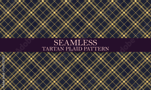 Elegant Seamless Tartan Plaid Pattern Gold and Navy Design