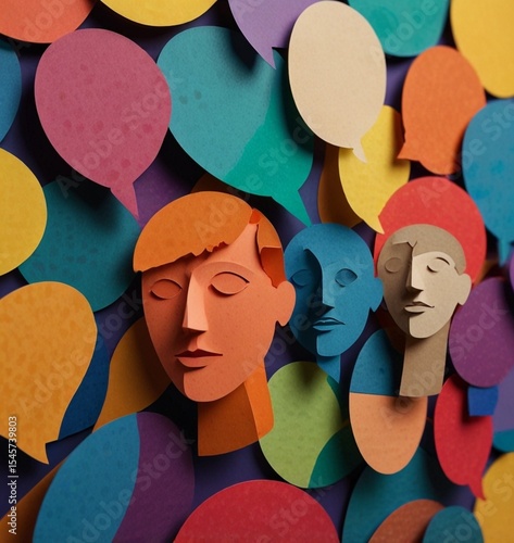 Colorful paper cutouts of speech bubbles and profile avatars Ai generate


