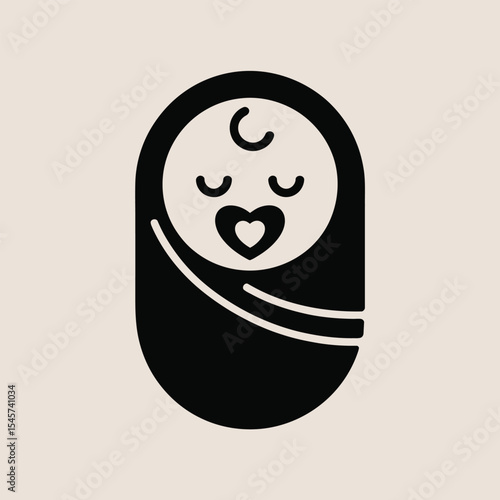 Black Swaddled Newborn Baby Icon with Heart infant