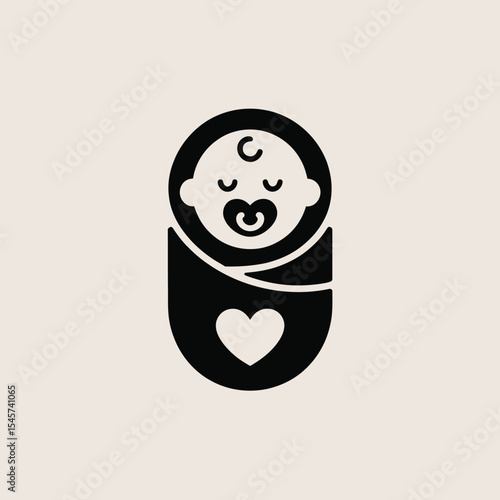 Black Swaddled Newborn Baby Icon Heart infant blanket