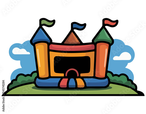 Colorful Bounce House Logo landscape vector illustration.