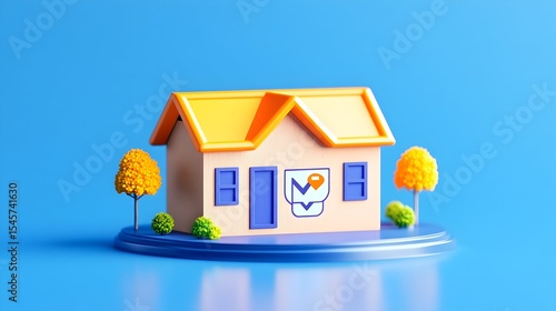 Wallpaper Mural House, location, map, delivery, blue background, 3D model, website Torontodigital.ca