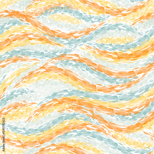 Watercolor colorful brush stroke pattern vector. Abstract curve, sea, ocean, water, wave, stripe, flowing line. Seamless paint design for fabric, scarf, cloth, print, card, paper, wrapping, banner.
