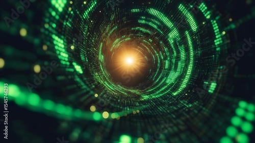 Digital data vortex tunnel, glowing, abstract background, futuristic tech