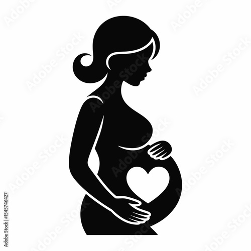Pregnant Woman Silhouette Black Heart Icon image