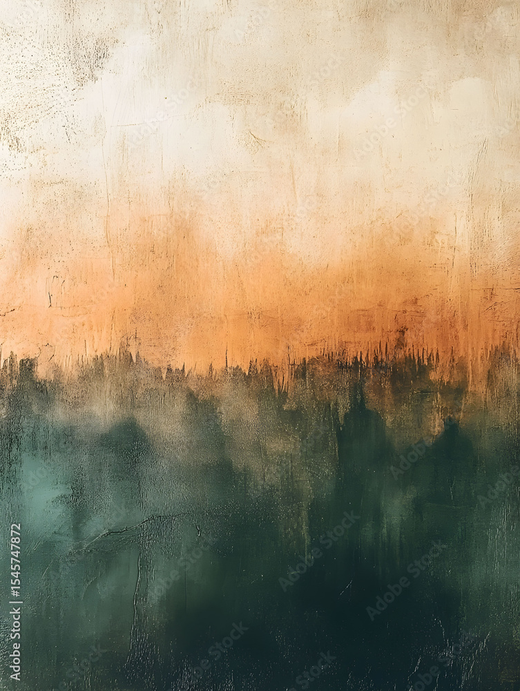 Naklejka premium Earth Tone Minimalist Abstract Painting Smooth Color Transitions and Cityscape