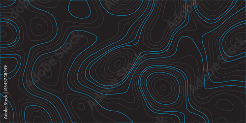 Design a dark abstract background featuring smooth, topographic contour lines in deep blue tones. The lines should flow organically across the black surface, creating a sense of depth and elevation.