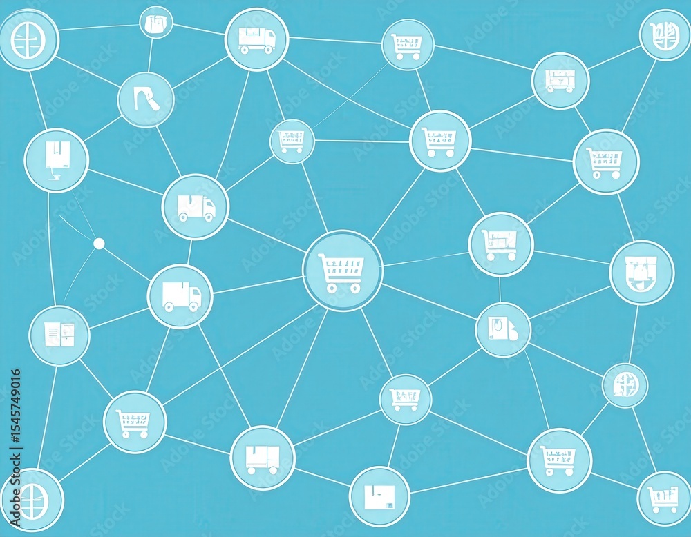 Interconnected Logistics Network White Icons on Light Blue Background Interconnected Logistics Network White Icons on Light Blue Background