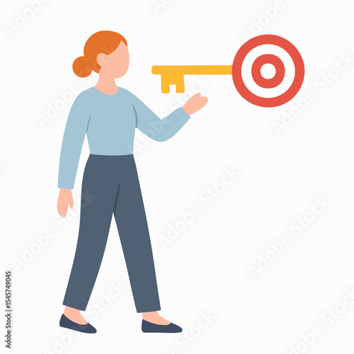 Flat Illustration Woman Holding a Key with Target Symbol Concept Design