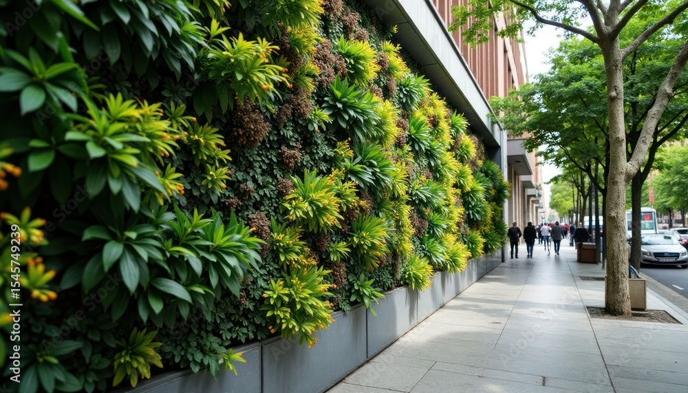 Obraz premium Lush green vertical garden adorns a city street.