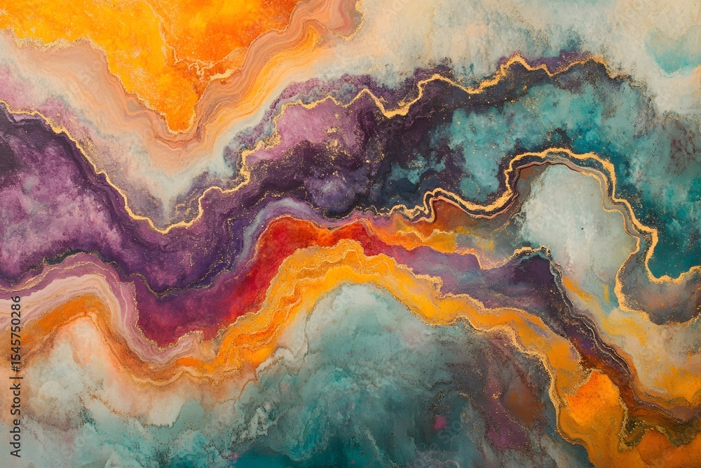 Abstract fluid art painting with vibrant colors and golden accents for creative backgrounds. Abstract fluid art painting with vibrant colors and golden accents for creative backgrounds.
