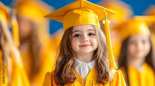Preschool Graduation Girl, Ceremony, Cap, Gown,  Smiling, Classmates,  Kindergarten, Achievement