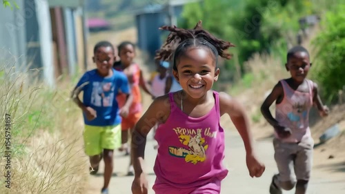 Children enjoying outdoor activities in South Africa on a sunny day, South African children taking part in fun activities arranged by local support