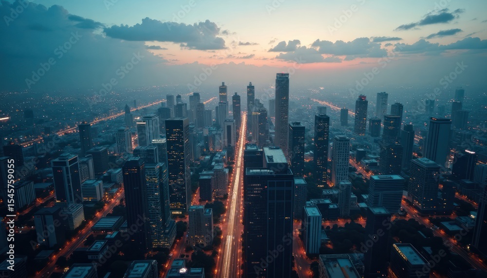 Fototapeta premium Cityscape panorama at twilight.