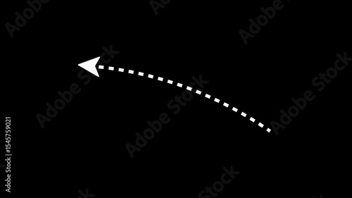 Thin dotted line arrow animation on black background, 4k video