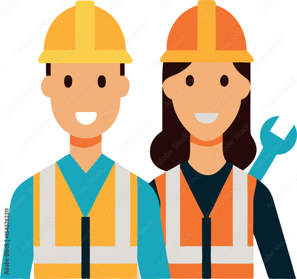 Male and Female Engineer in Safety Vests With Helmets Male and Female Engineer in Safety Vests With Helmets