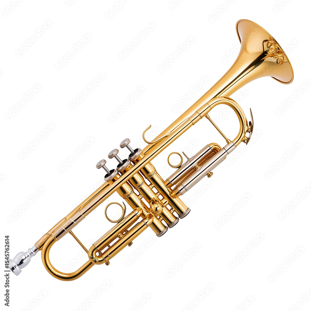 Golden trumpet musical instrument on black background isolated on a transparent background Golden trumpet musical instrument on black background isolated on a transparent background