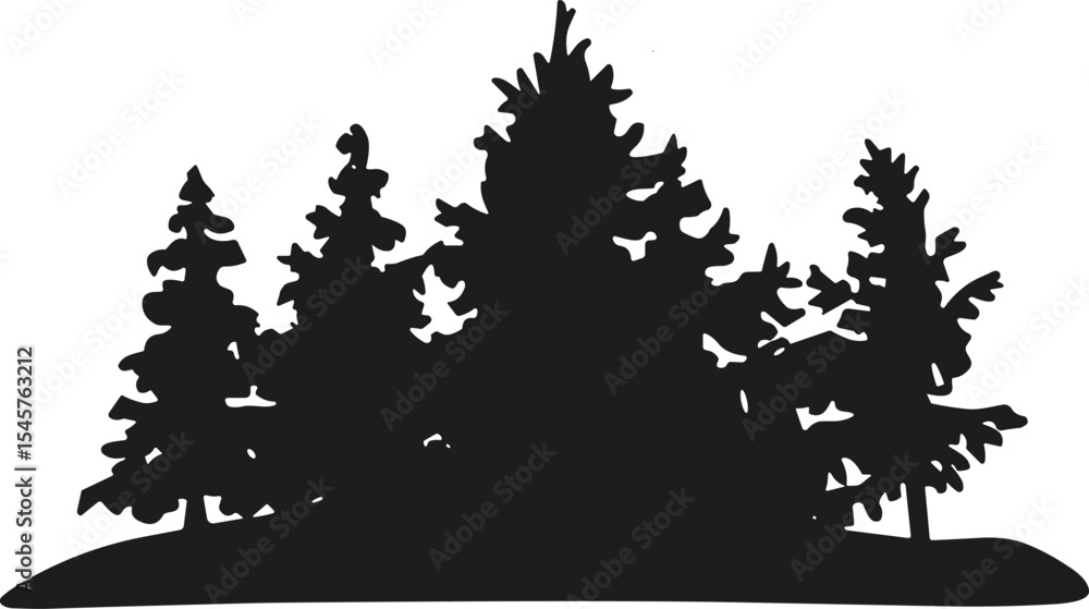 Obraz premium Mountain Evergreen Trees Silhouette Vector – Wilderness Nature Scene Illustration