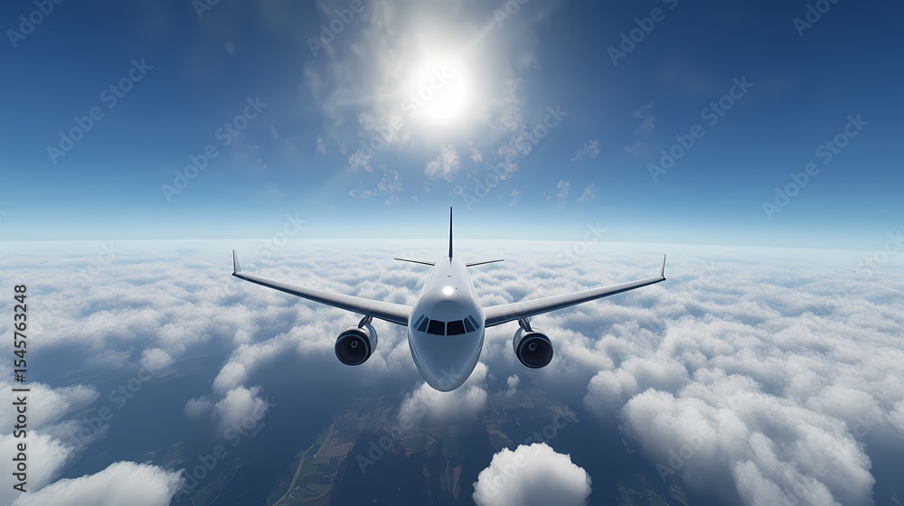 Obraz premium Airplane Flight Above Clouds Aerial View of Airplane Soaring Through the Sky 